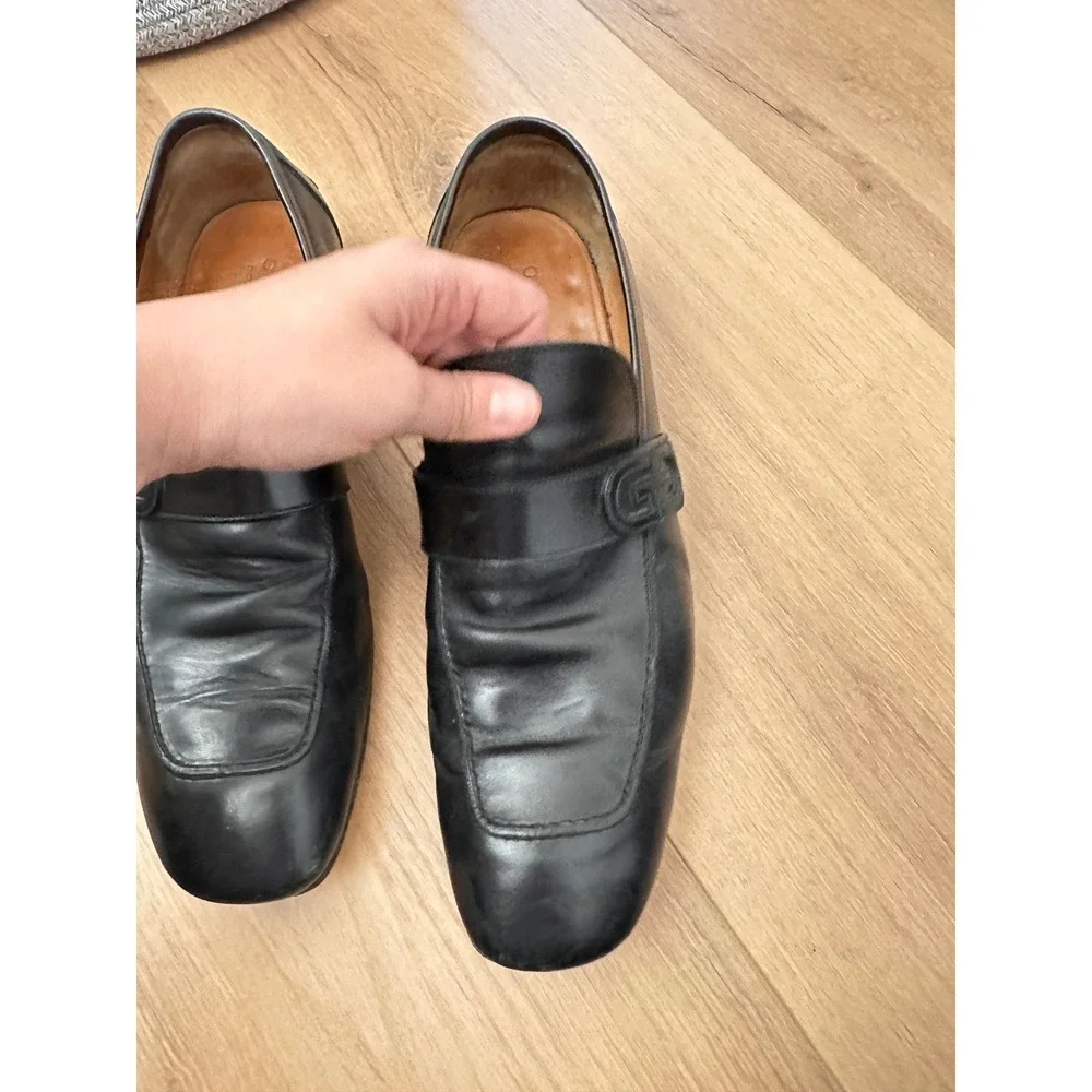 Gucci Mens Black Leather Interlocking GG Logo Loafers Shoes Size 41 Italy
